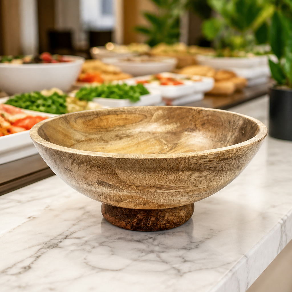Commercial Footed Mango Wood Bowl 280mm for serving