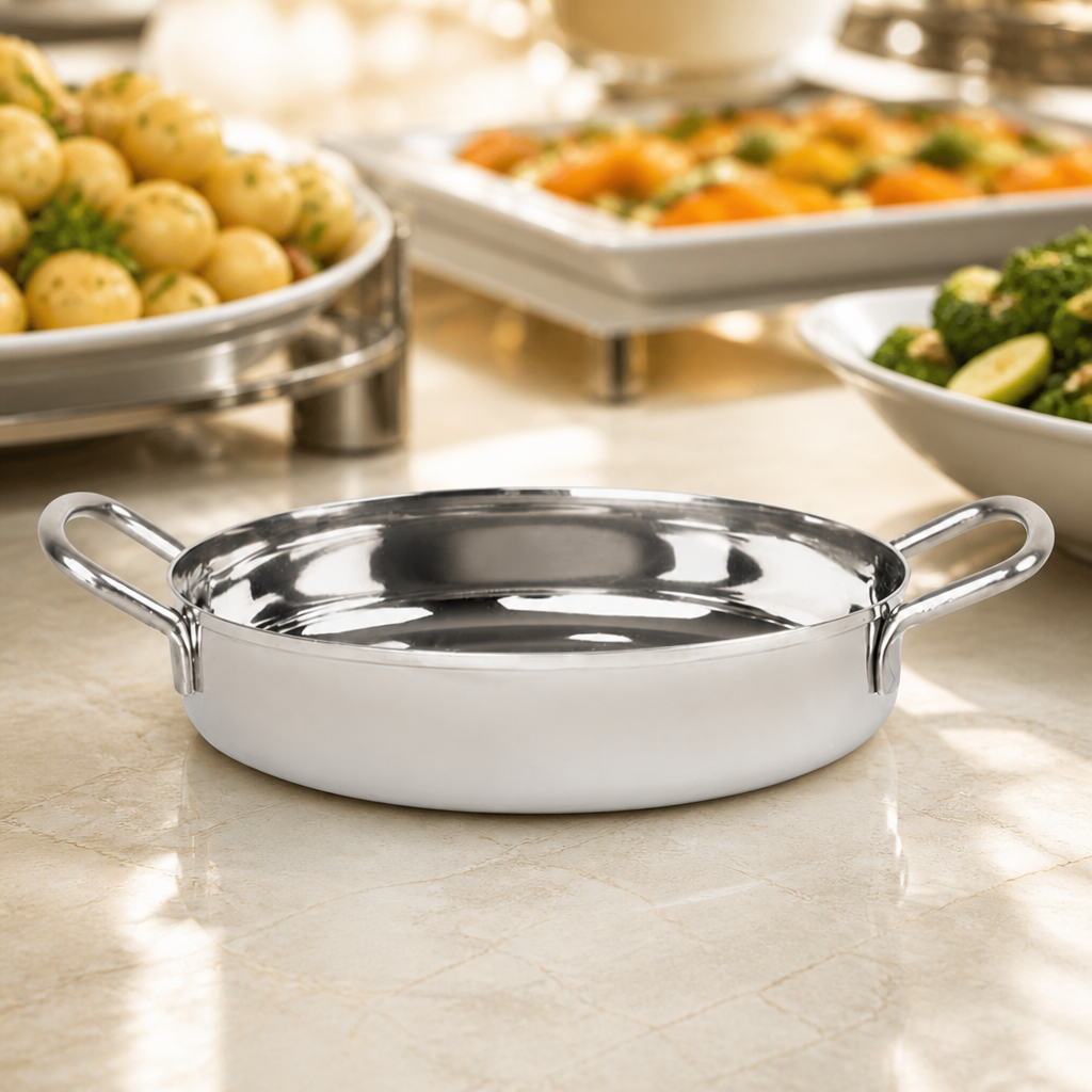 Commercial Stainless Steel Double Handle Serving Dish 180mm