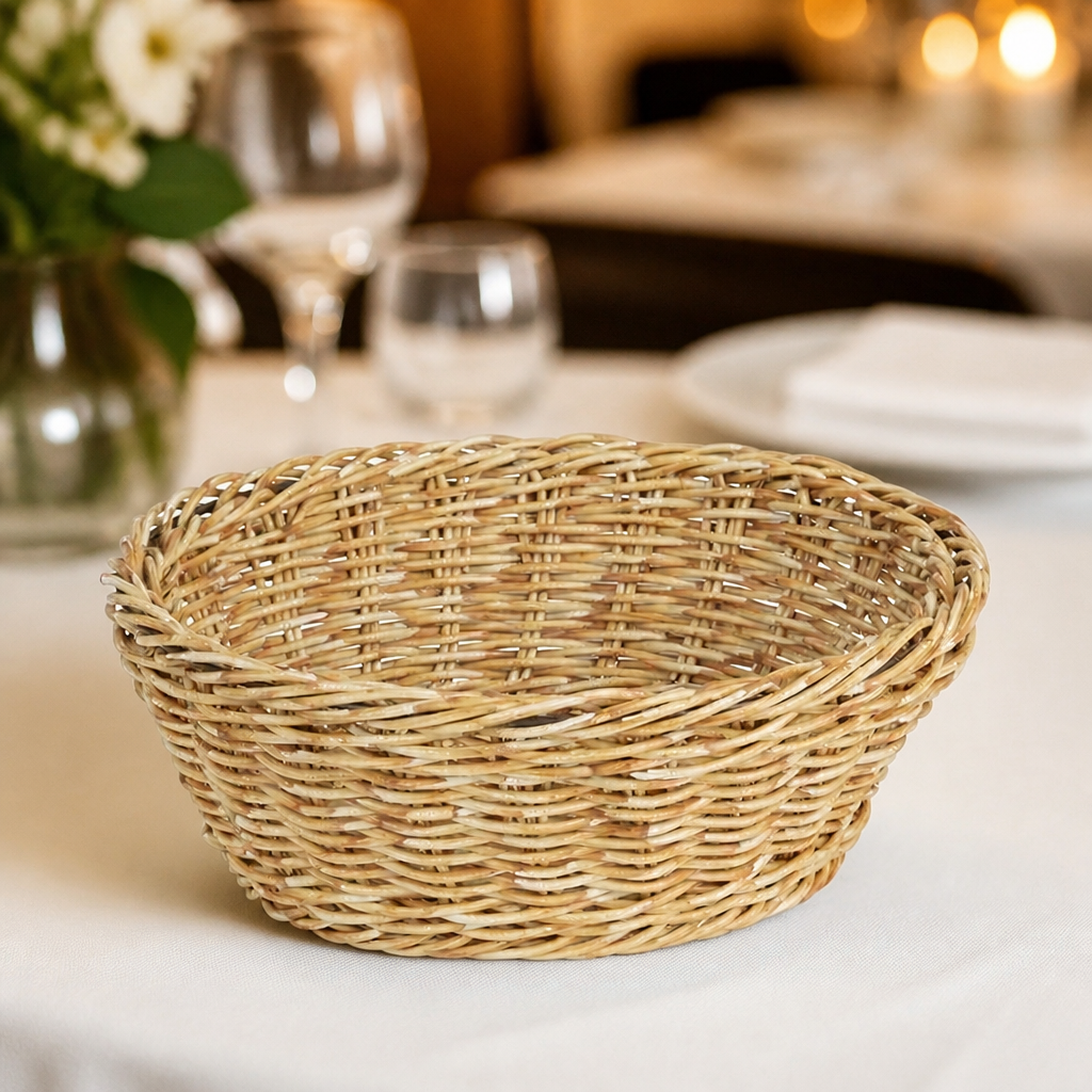 Commercial Round Serving Basket 220mm Light Brown Polywicker