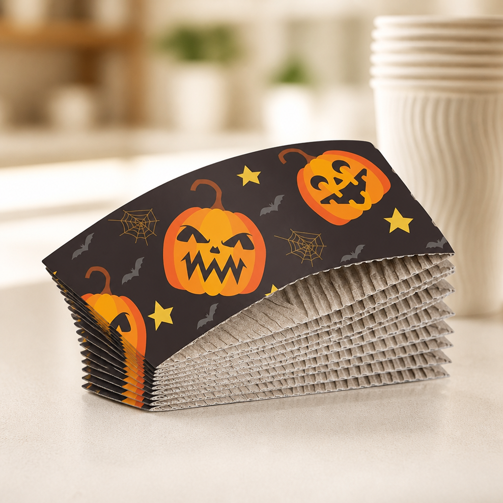Disposable Halloween Cup Sleeves for 12oz Hot Cups, 100 Pack