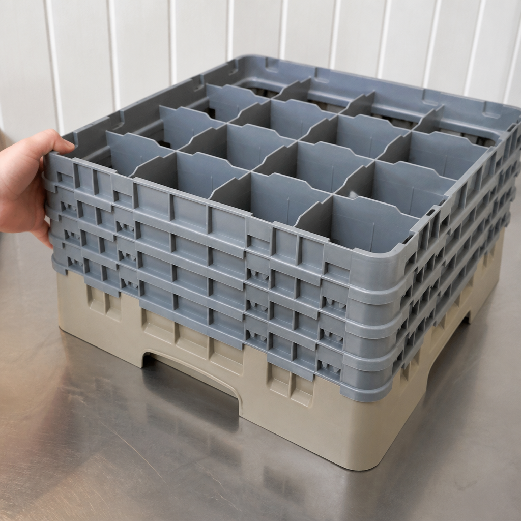 Commercial Glass Rack with 16 Compartments in Beige