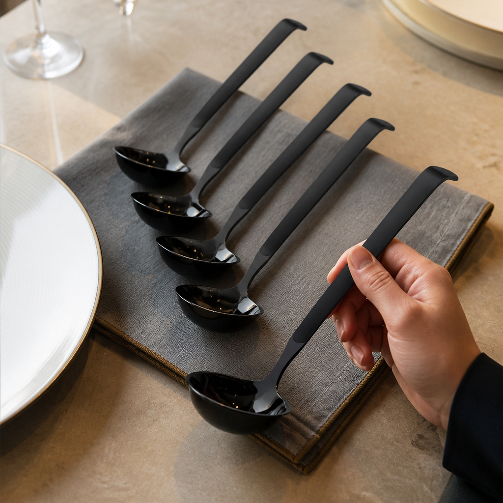 Commercial Soup Ladle Set - 6 Pack with Black PVD Coating