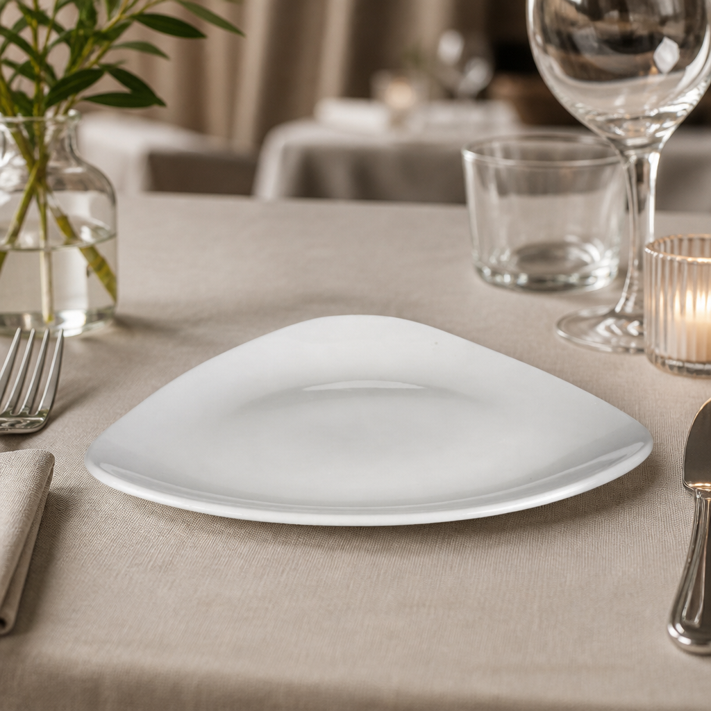 Commercial Triangle Plates 229mm Porcelain 12 Pack