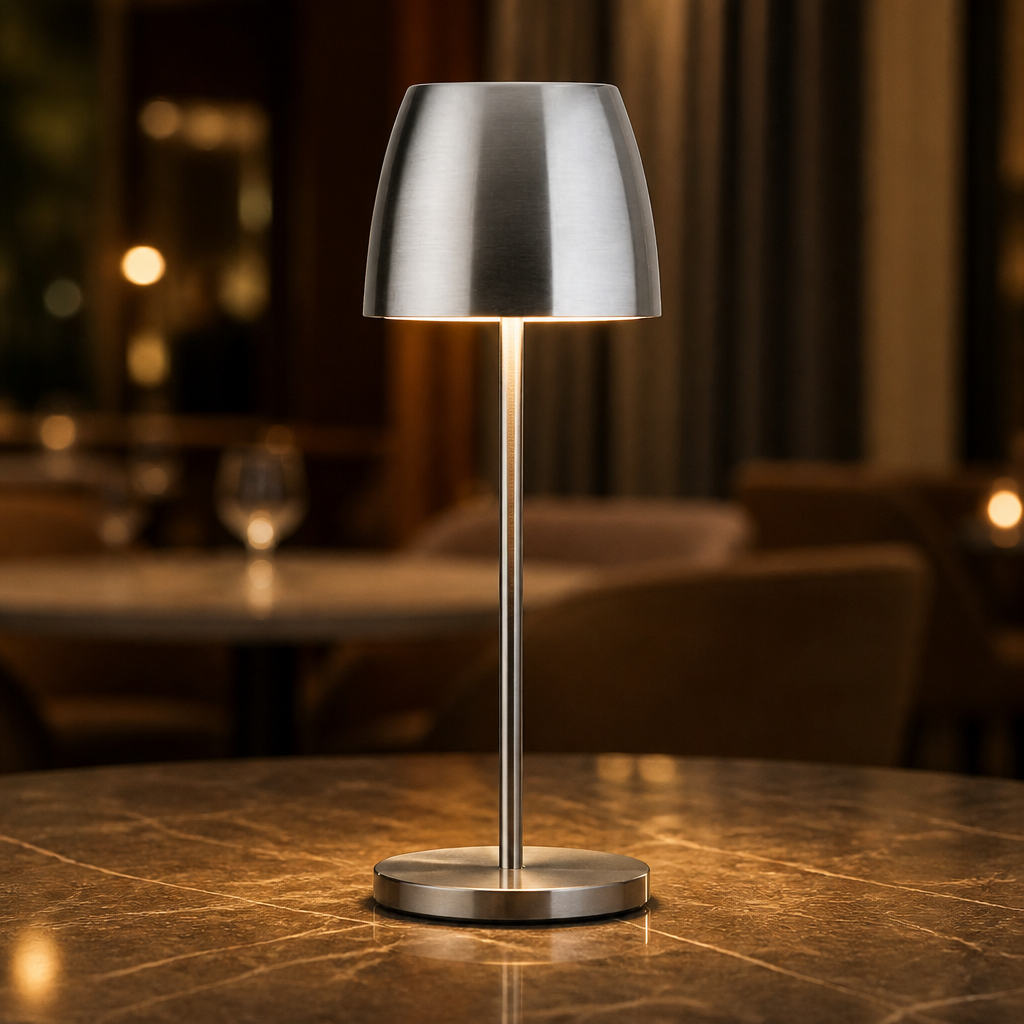 300mm Cordless Table Lamp with USB Charging Base Silver Finish