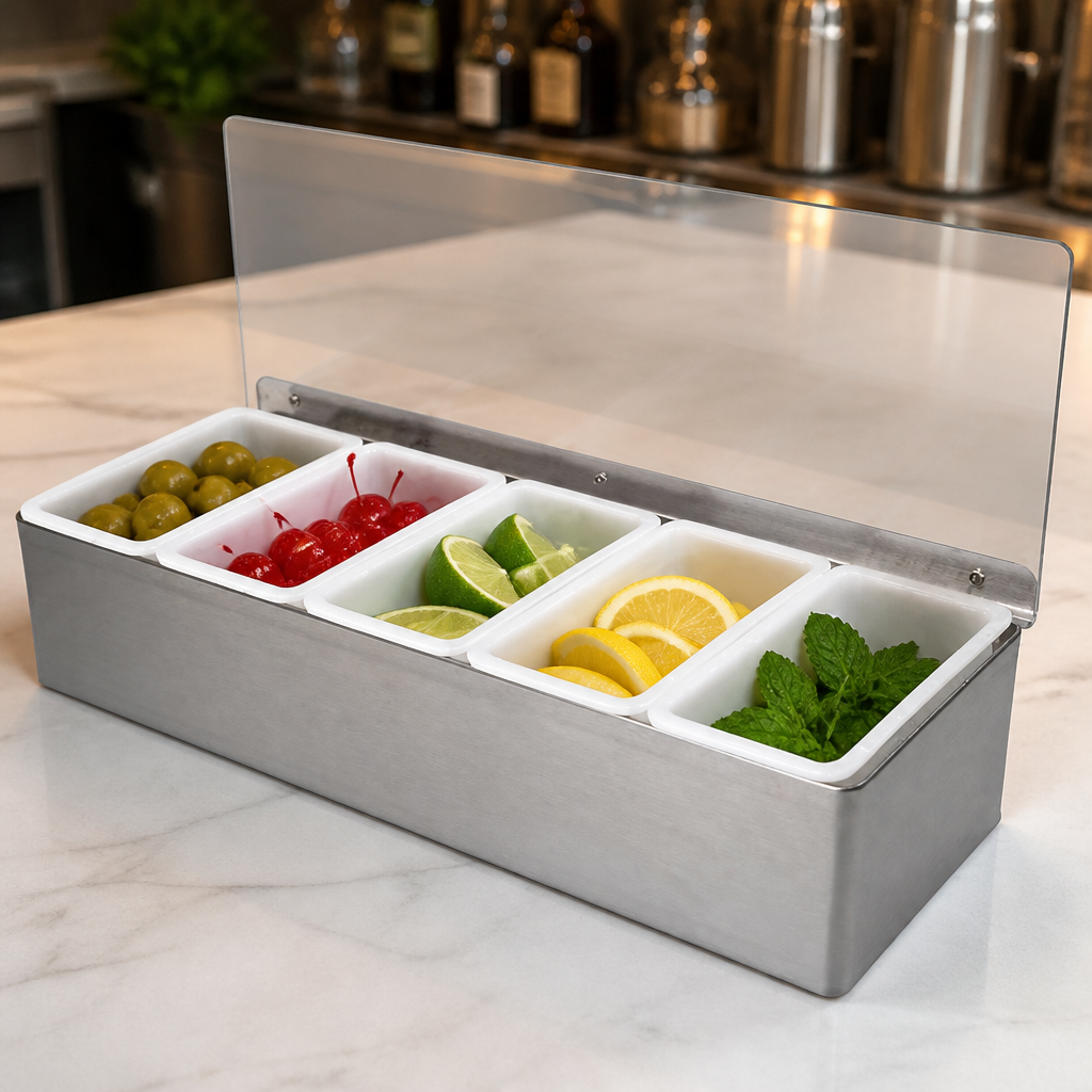 Commercial 5 Compartment Condiment Holder Stainless Steel