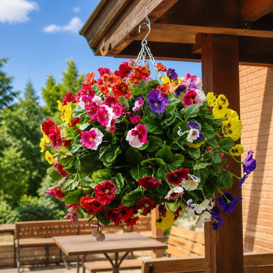 22" Mixed Colours Artificial Pansy Ball Hanging Basket