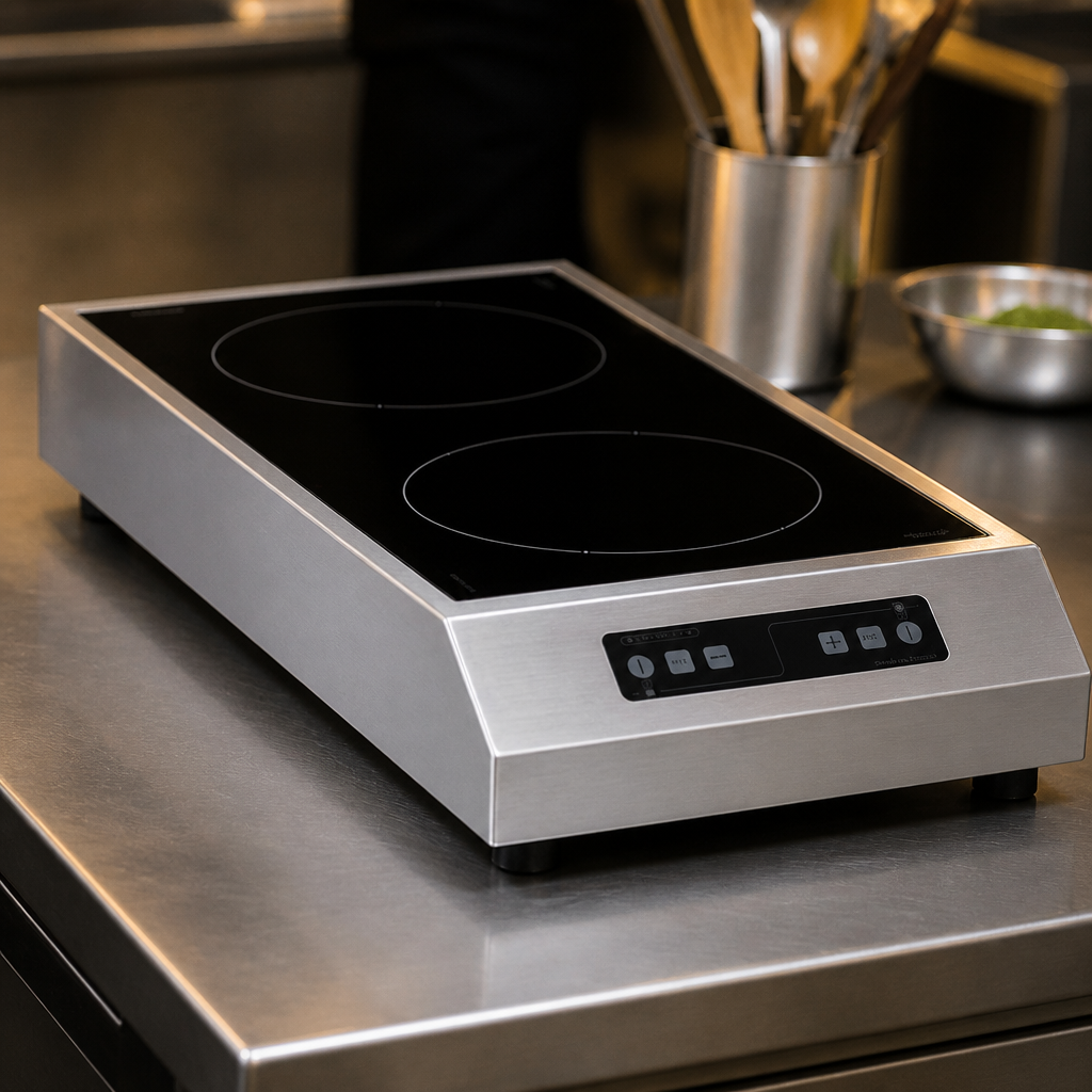 Commercial Dual Induction Hob 3000W Stainless Steel Countertop