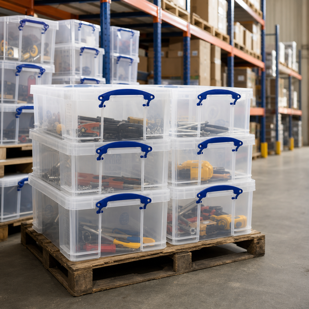 18 L Clear Plastic Clip Lock Storage Boxes Pack of 6