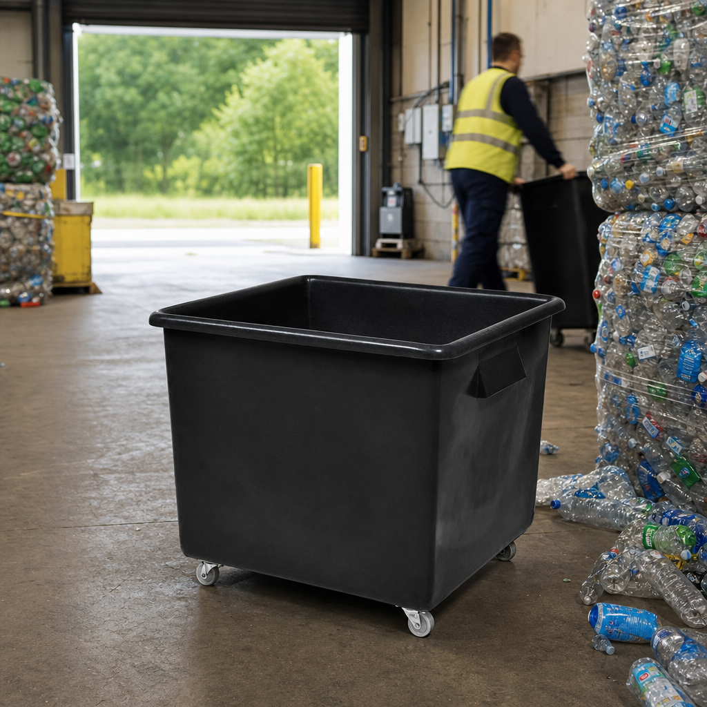 185L Mobile Plastic Bottle Skip with Wheels