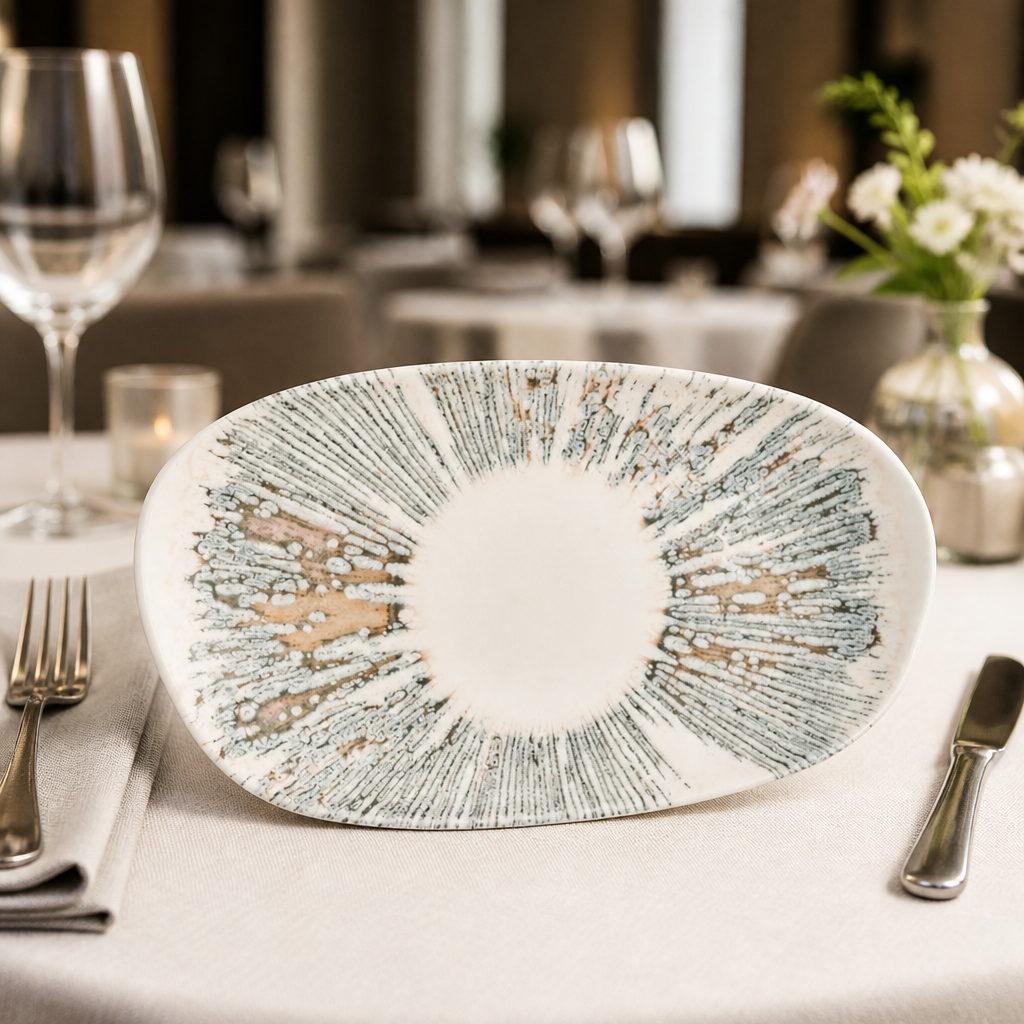 Commercial Ceramic Oblong Plates Pink Opal 260x150mm 12 Pack