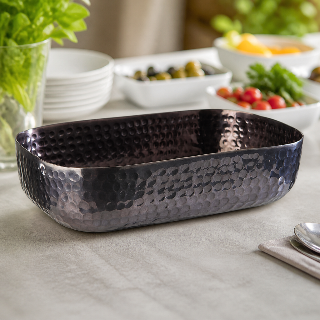 Commercial Hammered Serving Bowl 1.4L Aluminium Gun Metal Grey