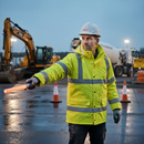 Premium High Visibility Waterproof Traffic Jacket with Drawstring Hood and Multiple Pockets for All-Weather Protection