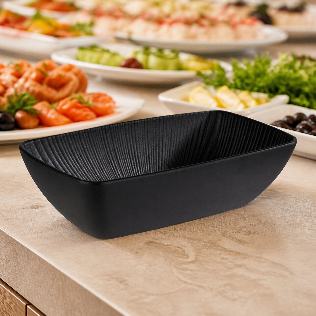 Commercial Melamine Bowl GN 1/4 Black 1.5Ltr 265x162mm