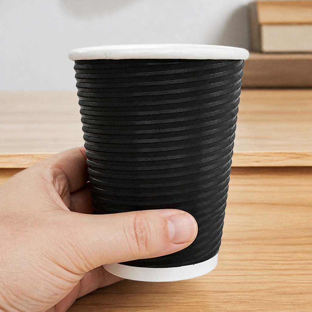 Commercial Disposable Coffee Cups 225ml 8oz Ripple Wall Black