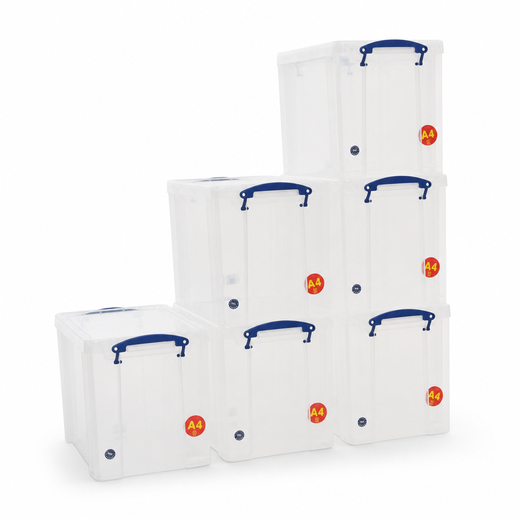 19 Litre Clear Plastic Storage Boxes Pack of 6