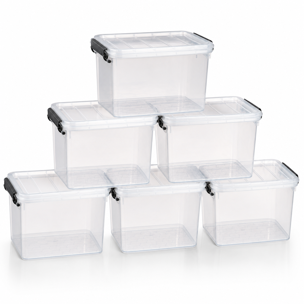 19 Litre Clear Plastic Storage Boxes Pack of 6