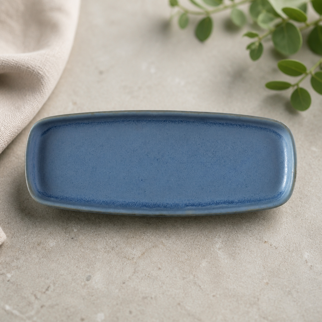 Commercial Oblong Plates 254x77mm Blue Super Vitrified Ceramic