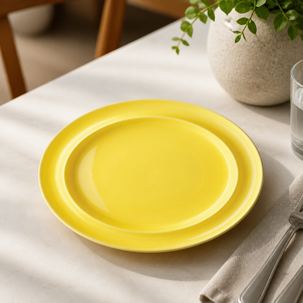 Commercial Raised Rim Plates 253mm Yellow Melamine 4 Pack