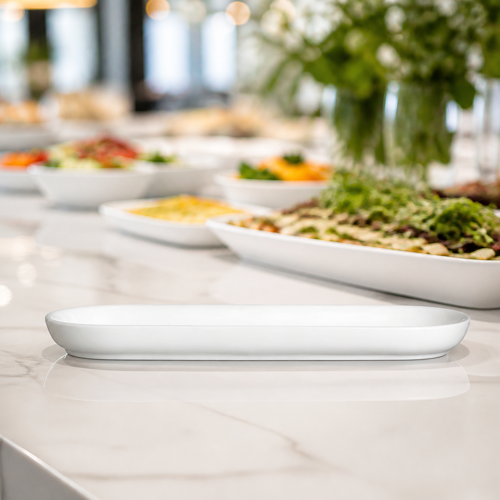 Oblong Platters White 254x92mm 12 Pack
