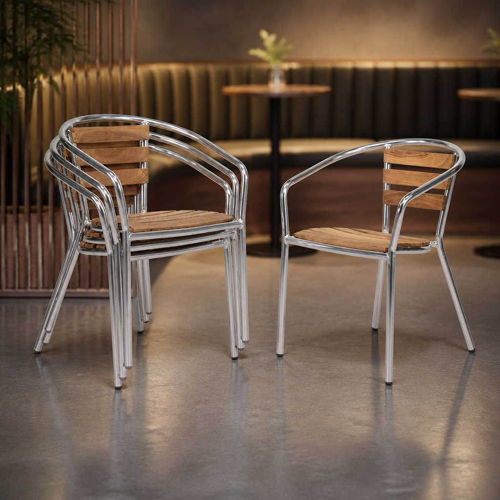 Commercial stackable aluminium and ash outdoor chairs 4 pack