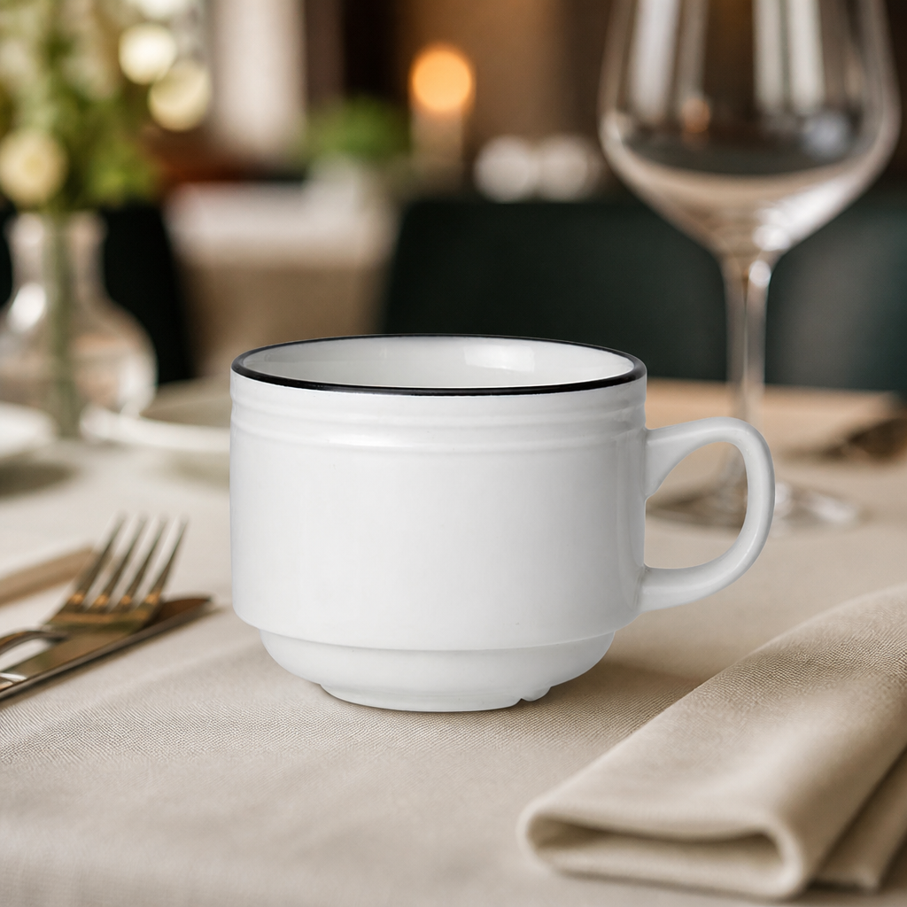 Commercial Stacking Cups 200ml Black Band 12 Pack