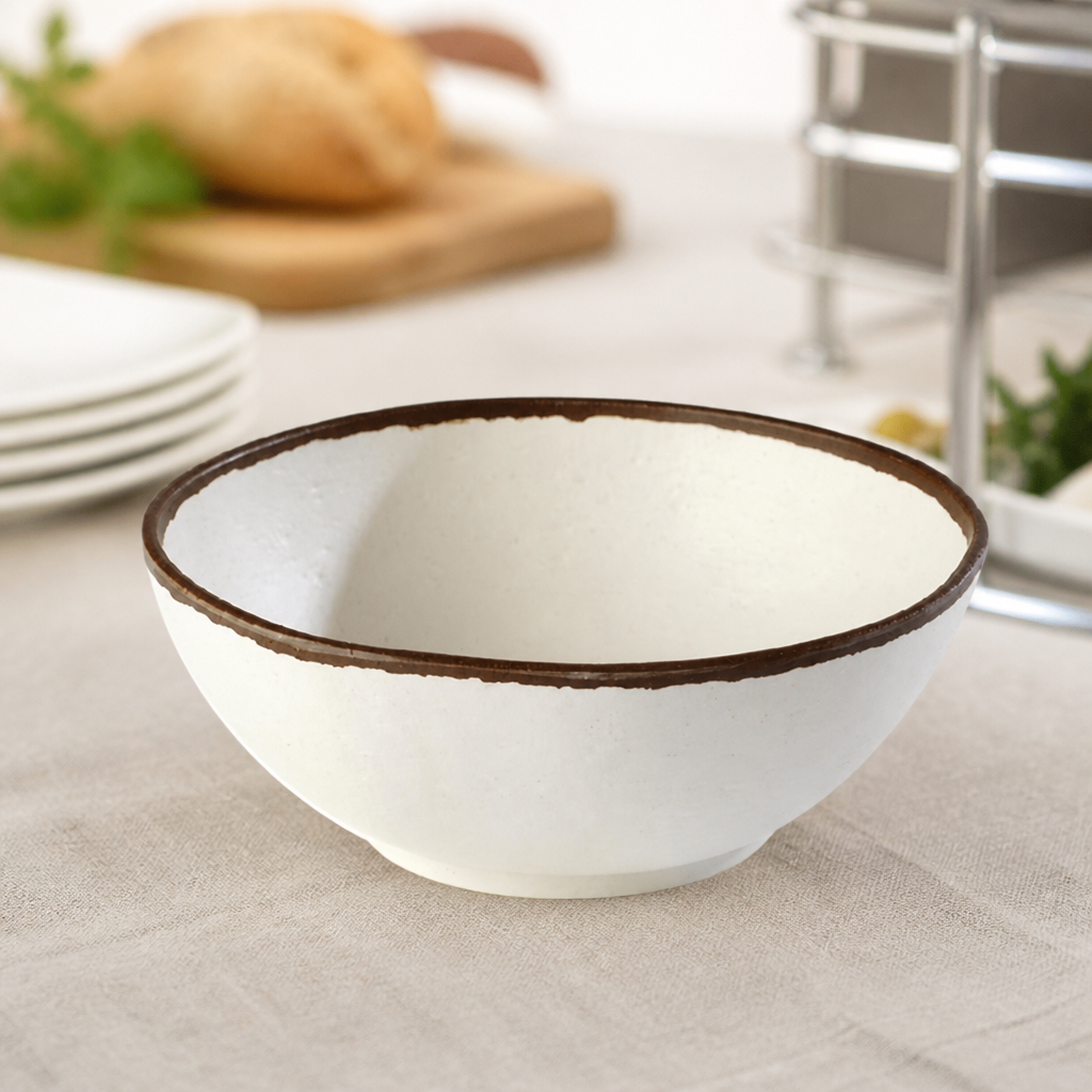210mm Commercial Melamine Bowl with Dark Brown Rim