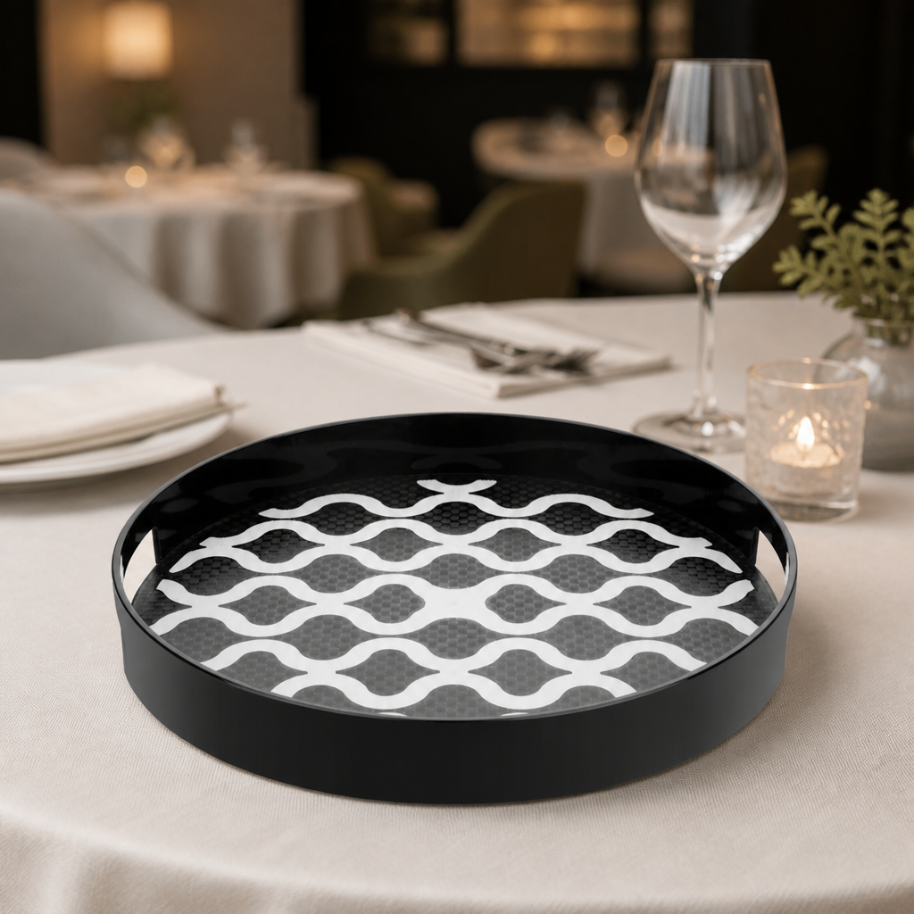 300mm Non-Slip Round Plastic Tray with Handles for Catering