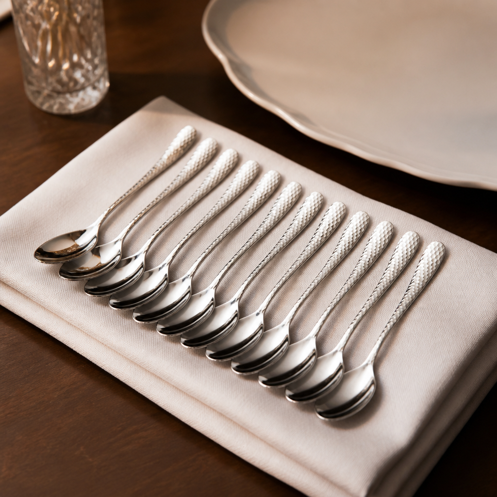 Commercial cocktail spoons 12 pack stainless steel hammered finish