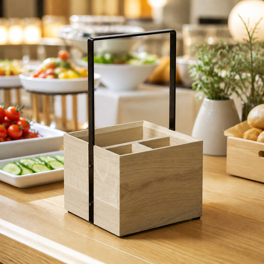 Commercial Condiment Holder Table Caddy 280mm Oak Finish