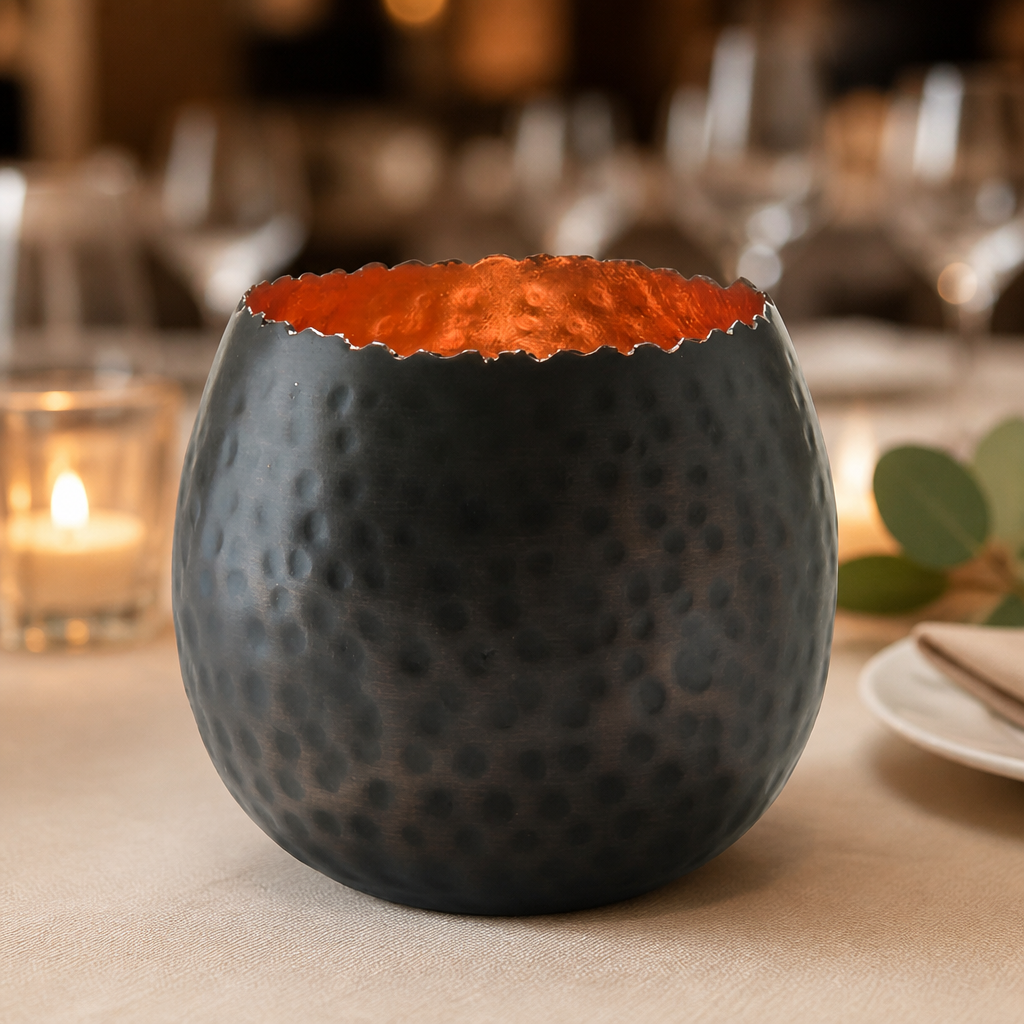 Commercial Hammered Dark Bronze & Copper Leaf Votive 6 Pack