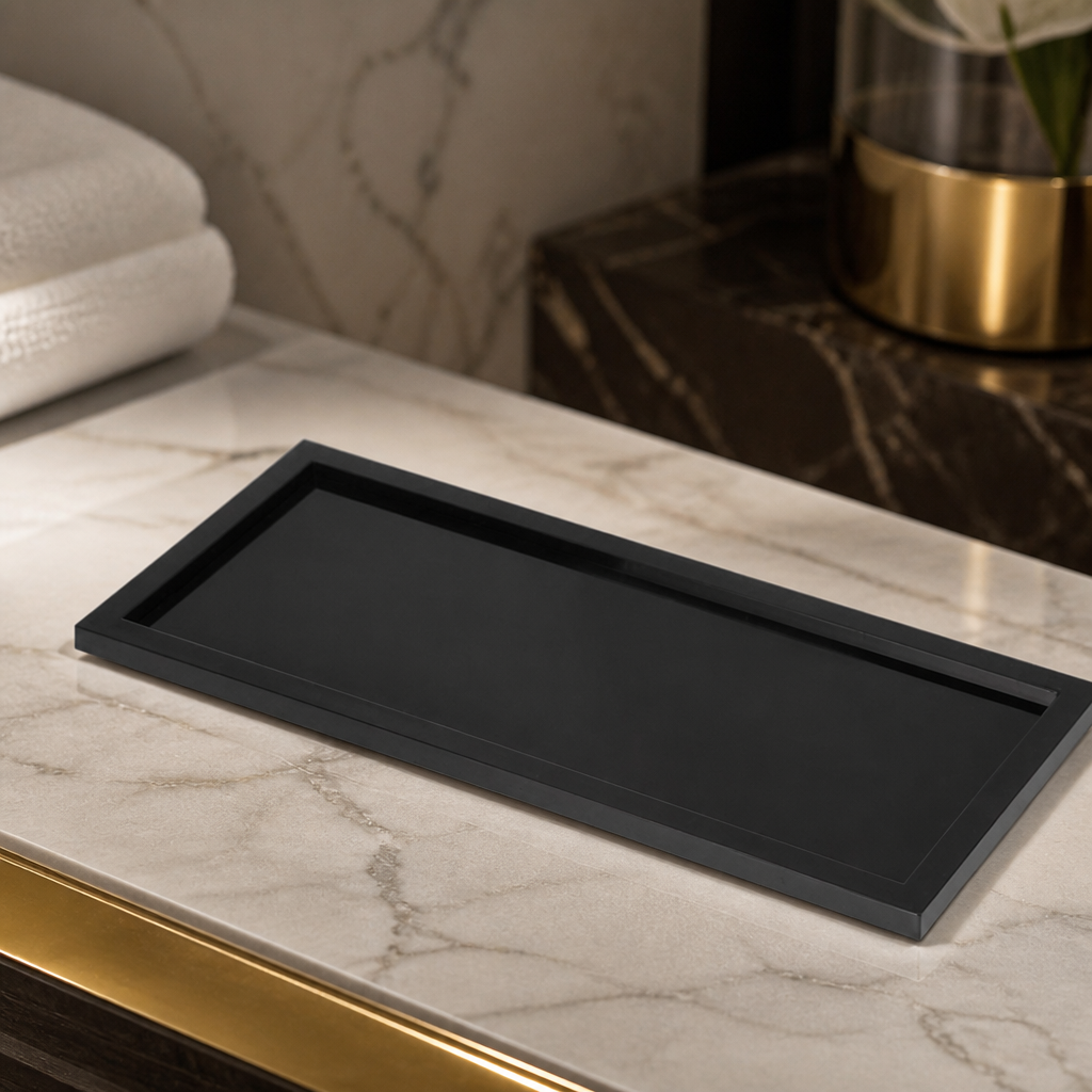 Commercial Acrylic Bathroom Presentation Tray Black 9x24cm