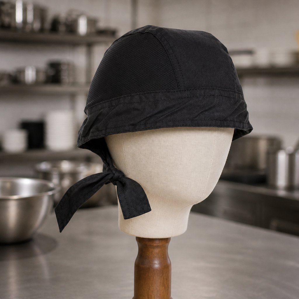 Commercial Adjustable Black Bandana Headwear for Chefs