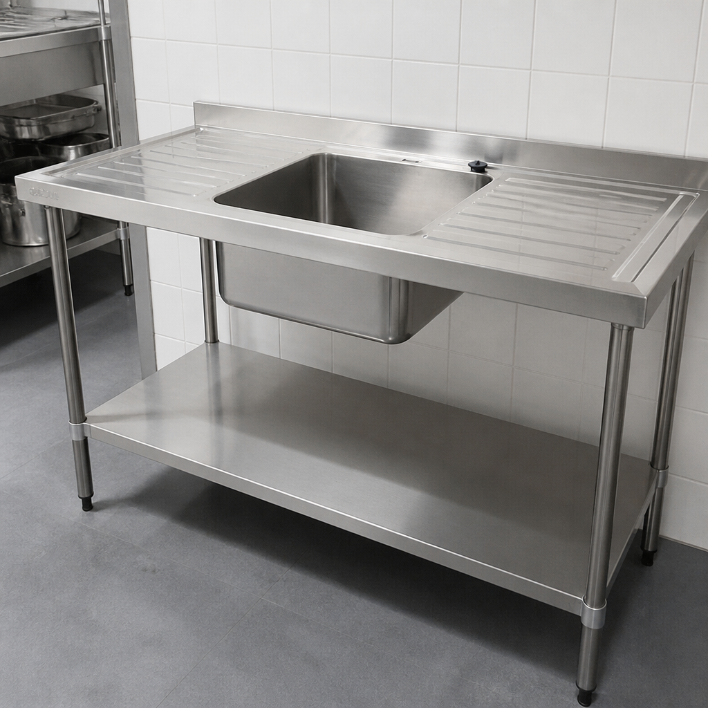 Commercial Single Sink with Double Drainer 1500mm Stainless Steel