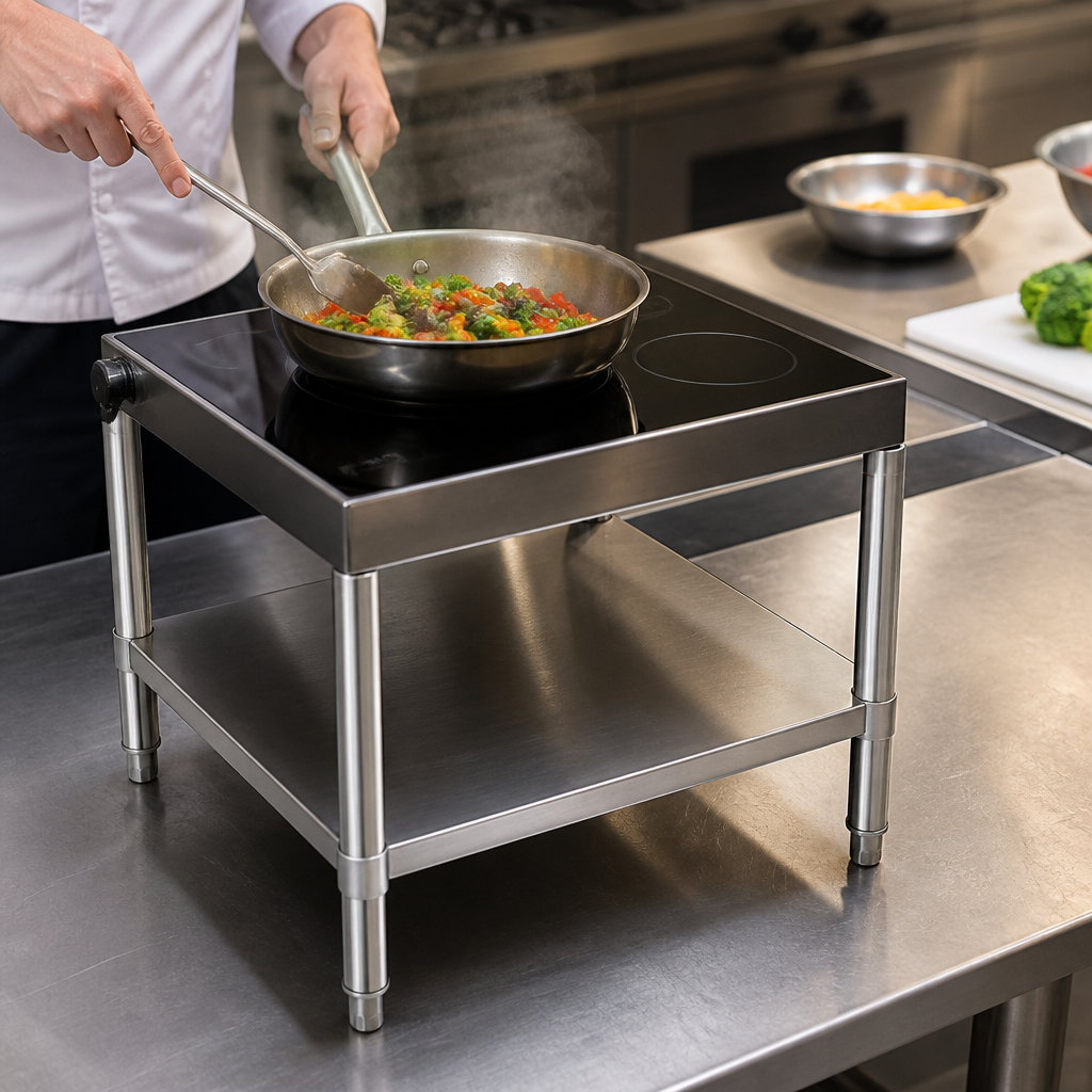 Commercial induction hob stand in stainless steel, 630mm height