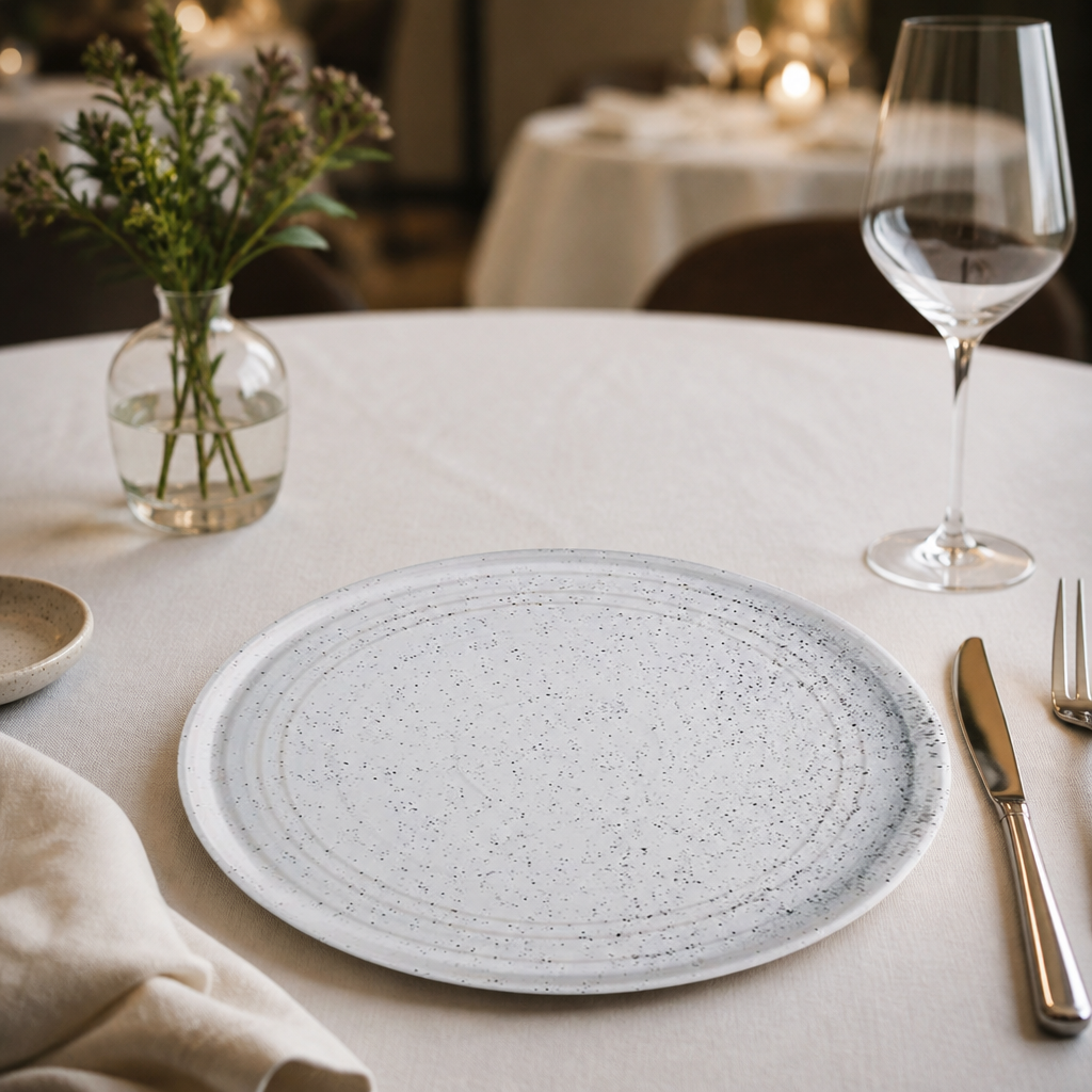 Commercial dishwasher safe flat round dinner plates 270mm, 4 pack