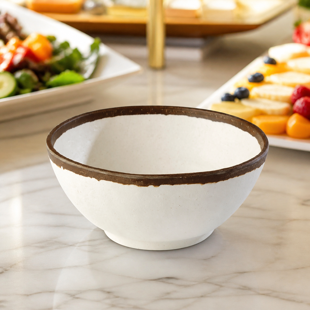 160mm commercial melamine bowl with dark brown rim