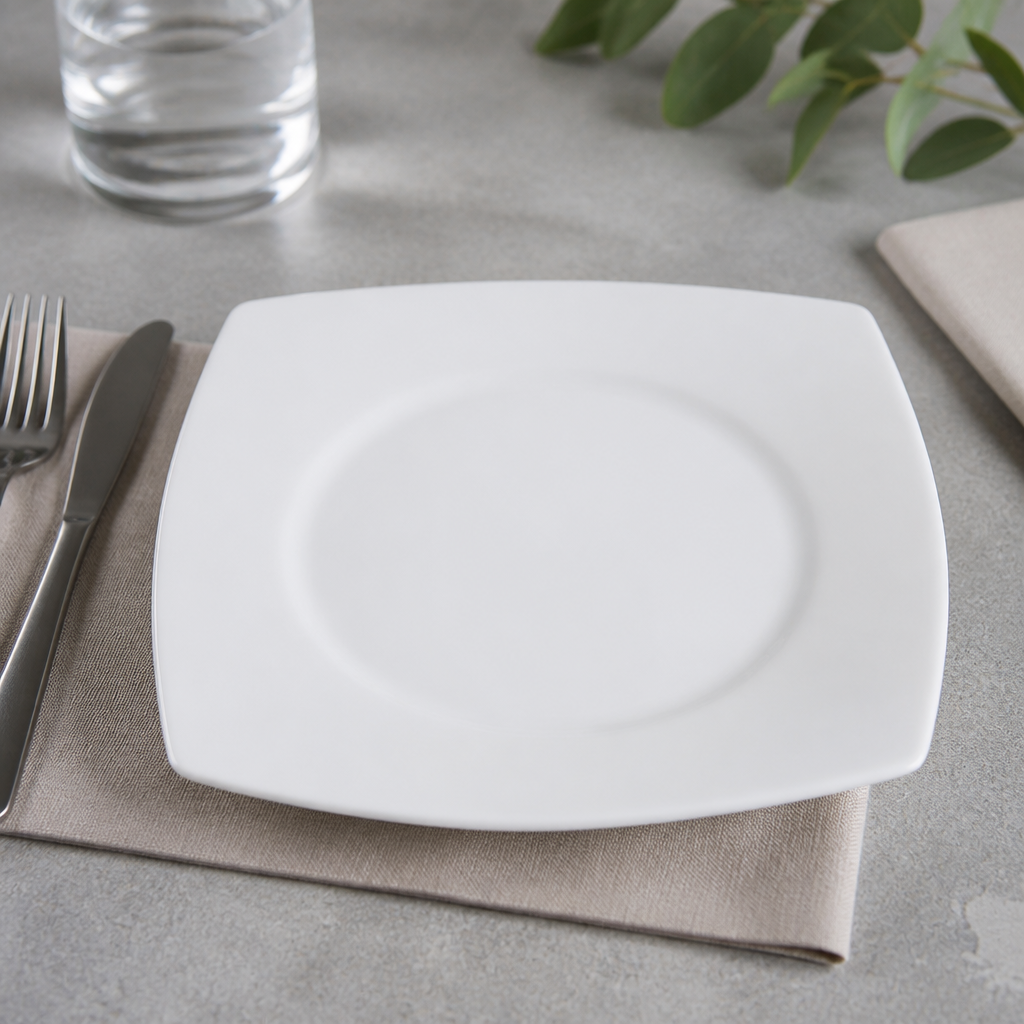 Commercial Porcelain Rounded Square Pizza Plates 270mm 6 Pack