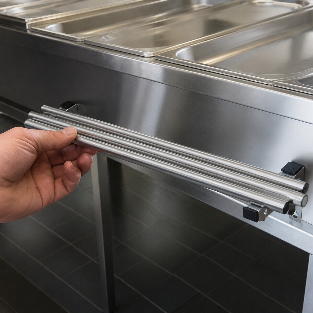 Commercial stainless steel tray slide assembly for bain marie