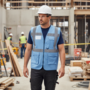 Premium Multi-Pocketed Executive Hi-Vis Waistcoat in Sky Blue with ID Card Space