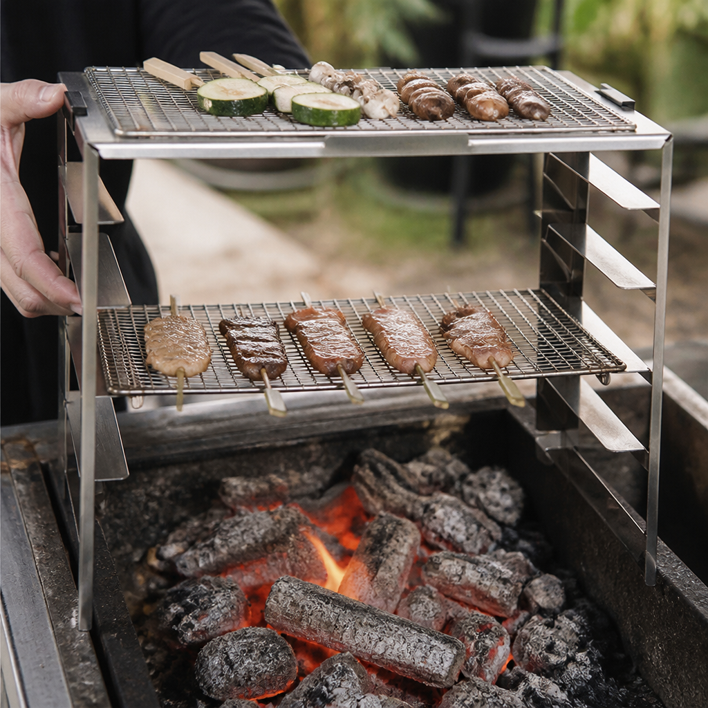 Medium Wide Konro Grill Robata Rack for commercial cooking