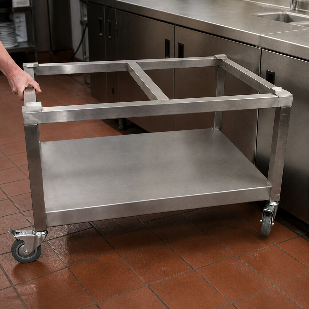 Commercial mobile table for grill with storage shelf