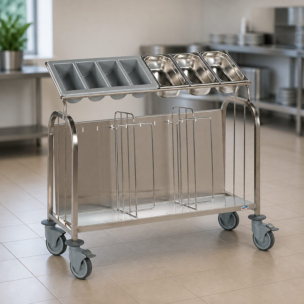 Commercial Cutlery and Tray Trolley with High Capacity Design