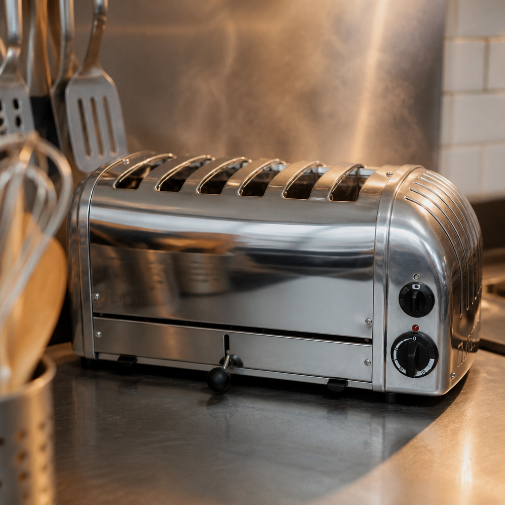 Commercial 6 Slot Bun Toaster in polished steel