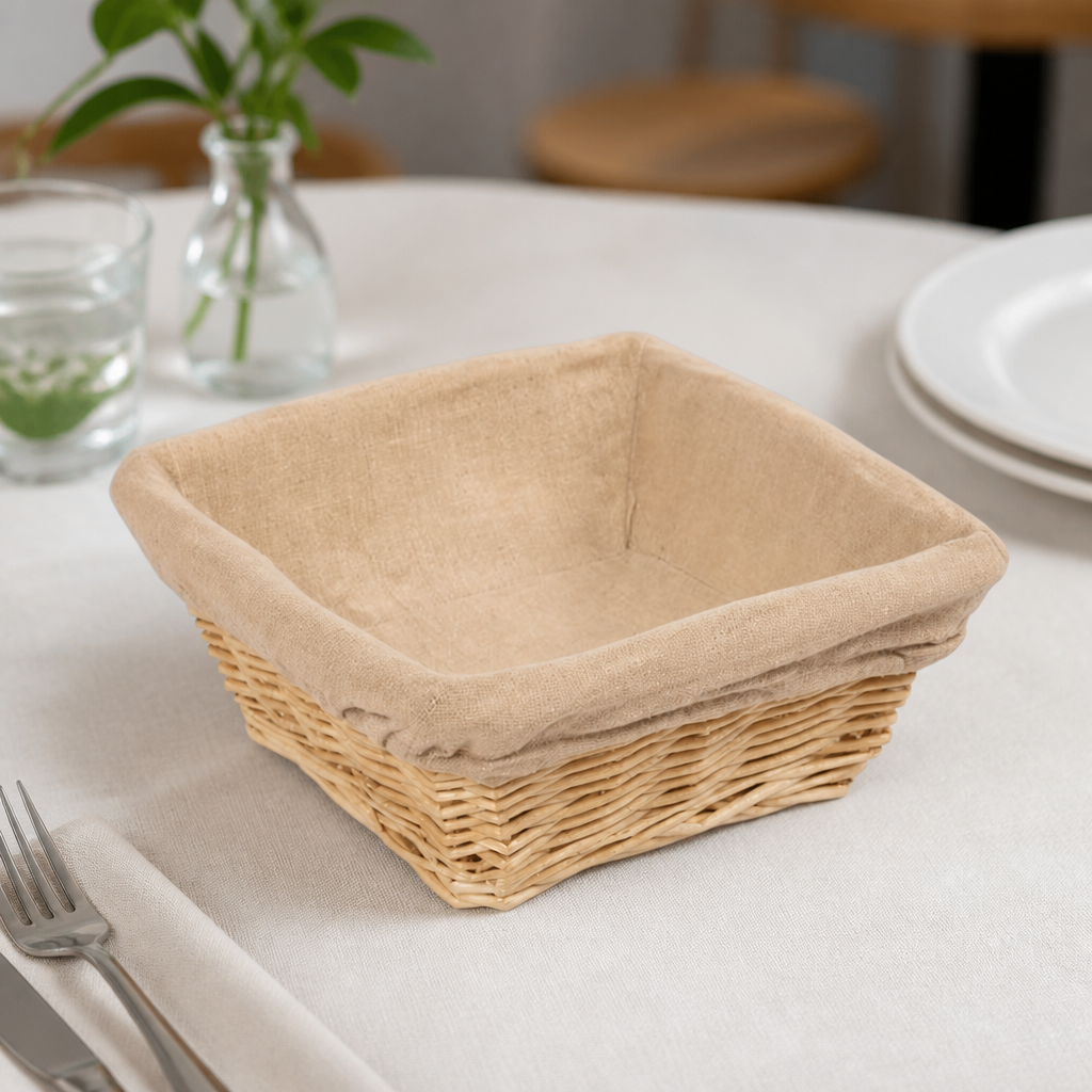 Commercial Wicker Square Serving Basket with Removable Cloth Liner