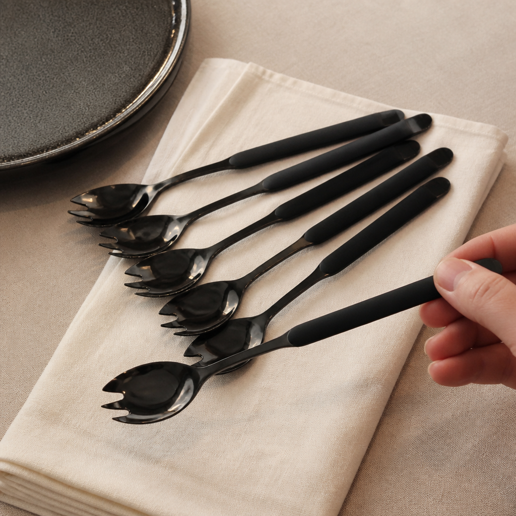 Small Salad Forks 6 Pack with Black PVD Coating