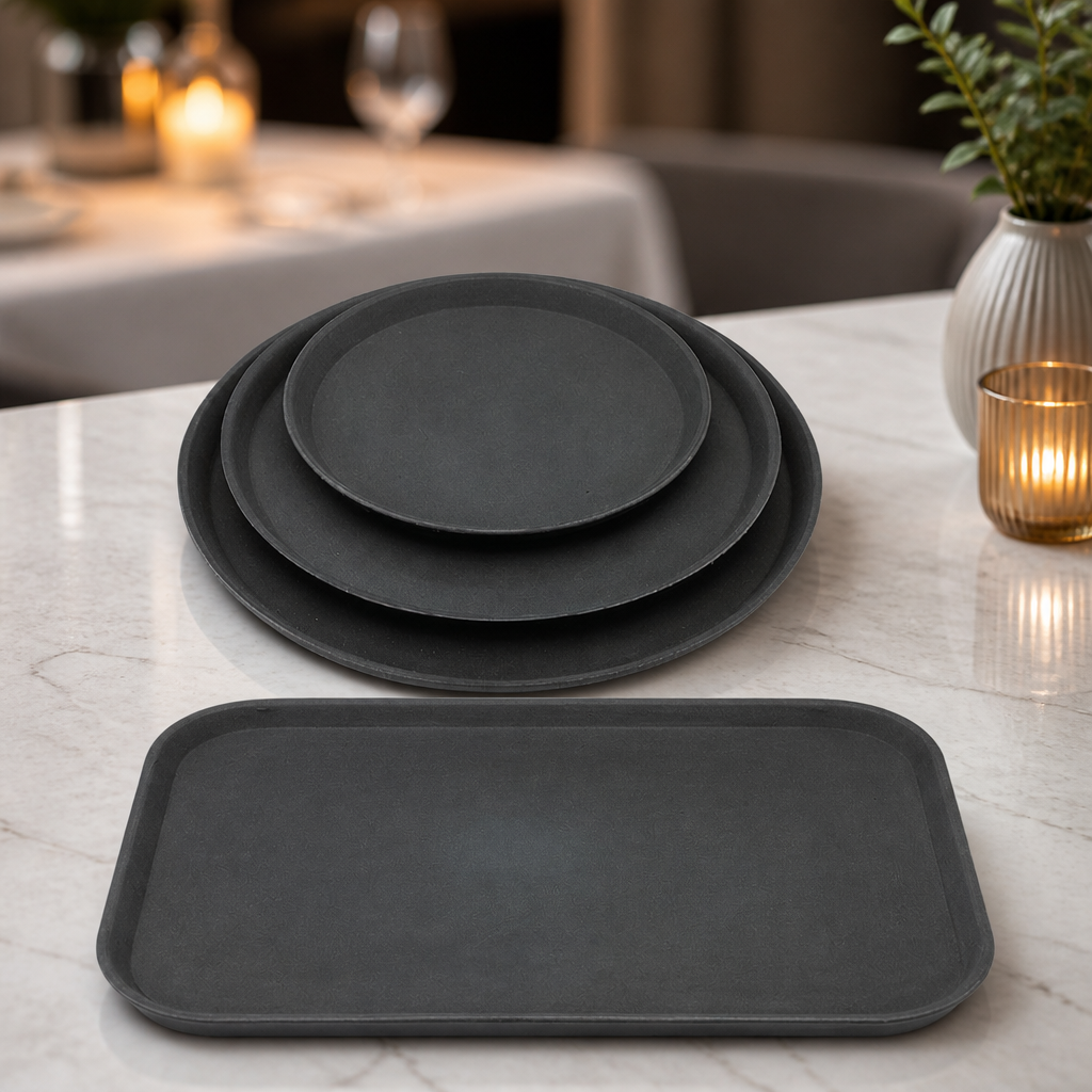 Commercial Non-Slip Plastic Tray Set 12 Pack Round Rectangular