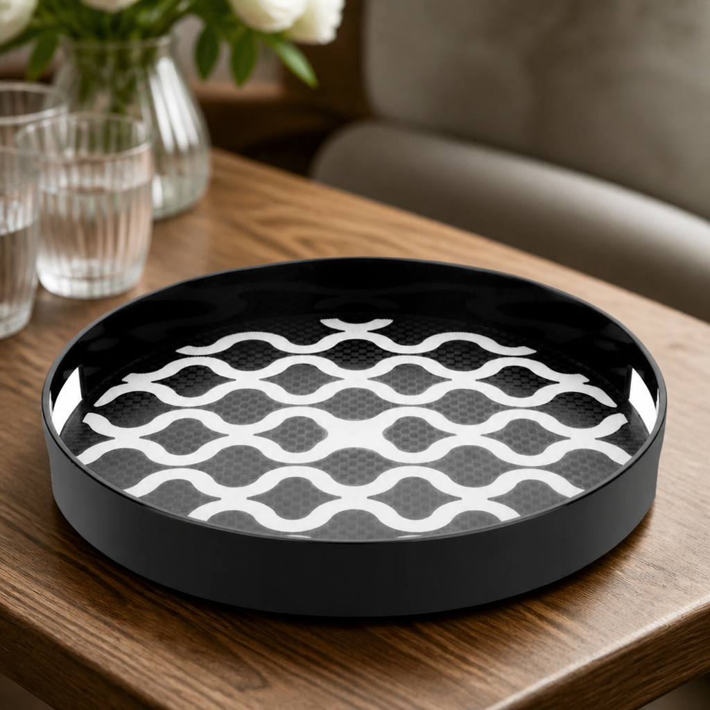 300mm Non-Slip Round Plastic Tray with Handles for Catering