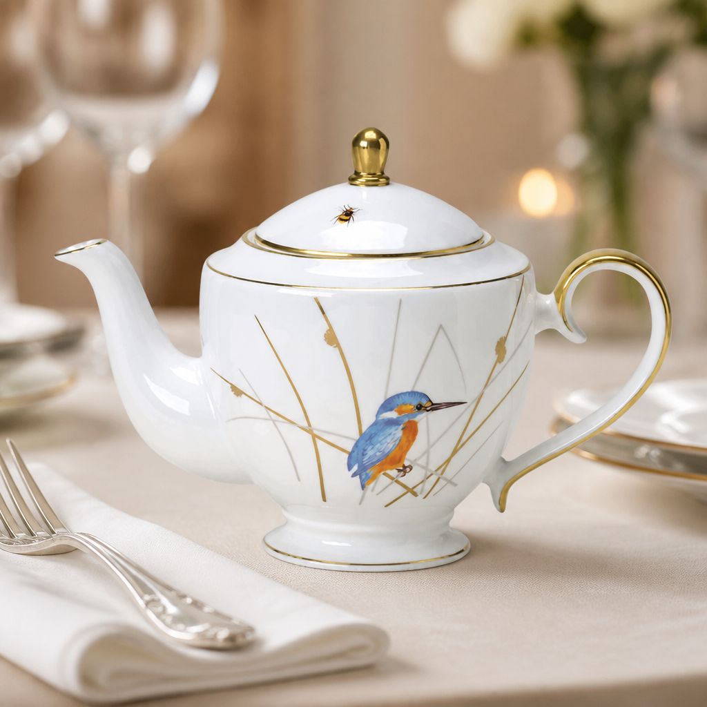 Commercial 4-Cup Teapot Bone China with Scratch-Resistant Glaze