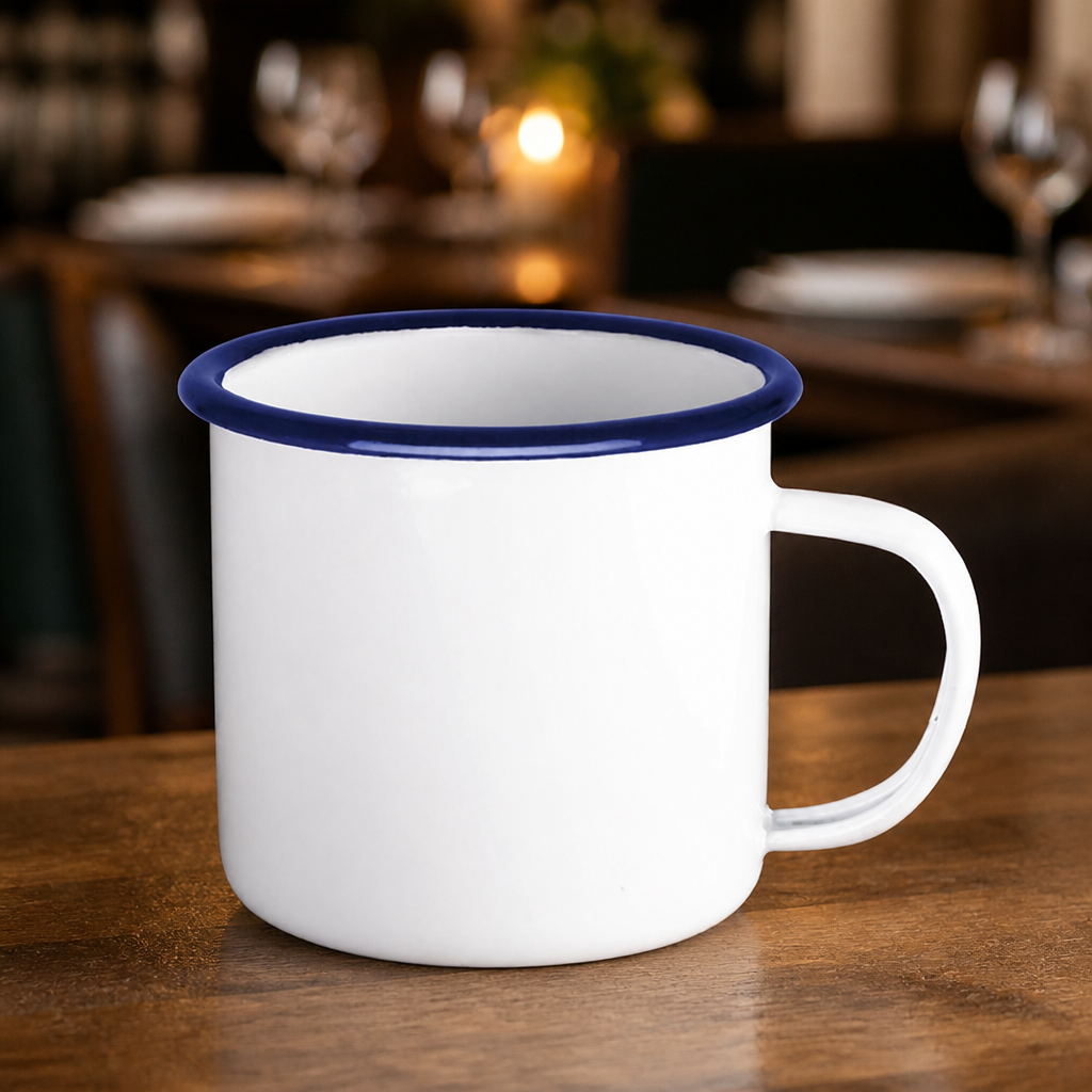 Commercial Enamel Mugs 350ml Blue 6 Pack