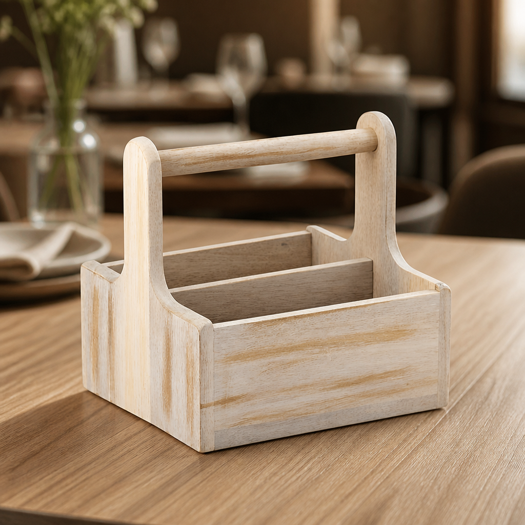 Pack of two commercial wooden condiment holder caddies